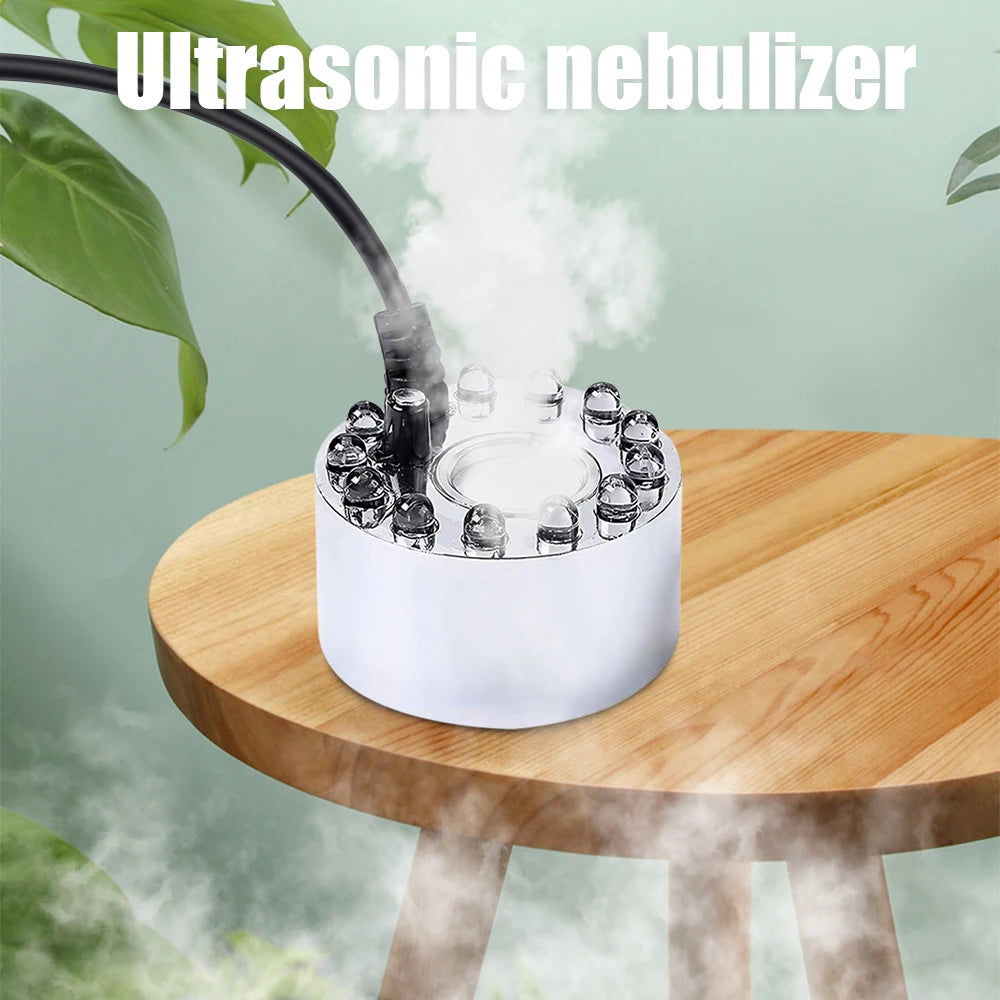 Mist Maker, Indoor Fountain Mister Foggers, Small Pond Fog Machine Atomizer Air Humidifier With LED Colorful Lights 1pcs