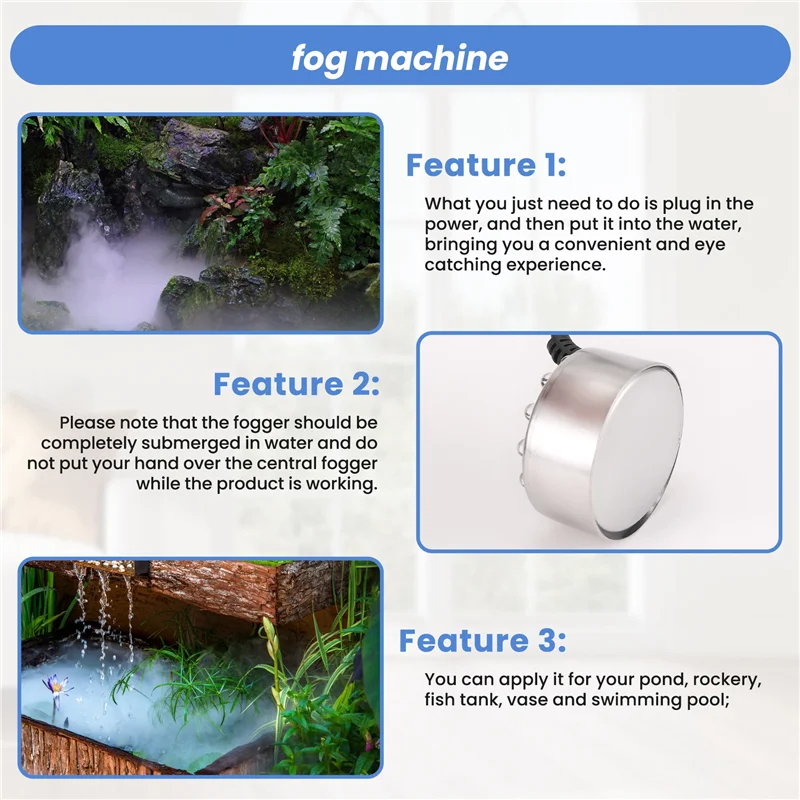 AT51-Halloween Mist Maker Fogger Fog Machine Fountain Mister Fogger Water Garden Pond Foggers With 12 LED Light Flashes