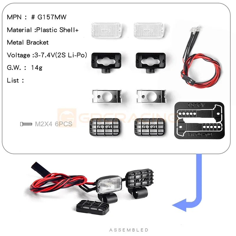 CGRC 1 Set LED Spotlight Headlights for 1/10 RC Crawler Car Traxxas TRX4 Defender Bronco TRX6 G63 AXIAL SCX10 RC4WD D90 Parts