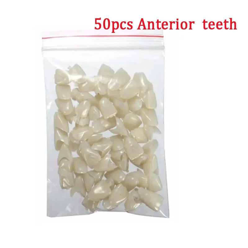 50/100pcs Dental Temporary Crown Resin Teeth Veneers Materials Porcelain Tooth For Anterior and Posterior Teeth Restoration Tool